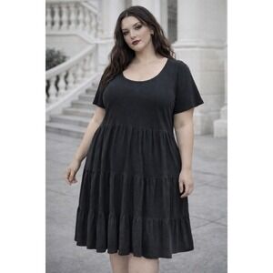 Gap Womens Black Scoop Neck Tiered Ruffle Cotton Dress XXL Minimalist Everyday